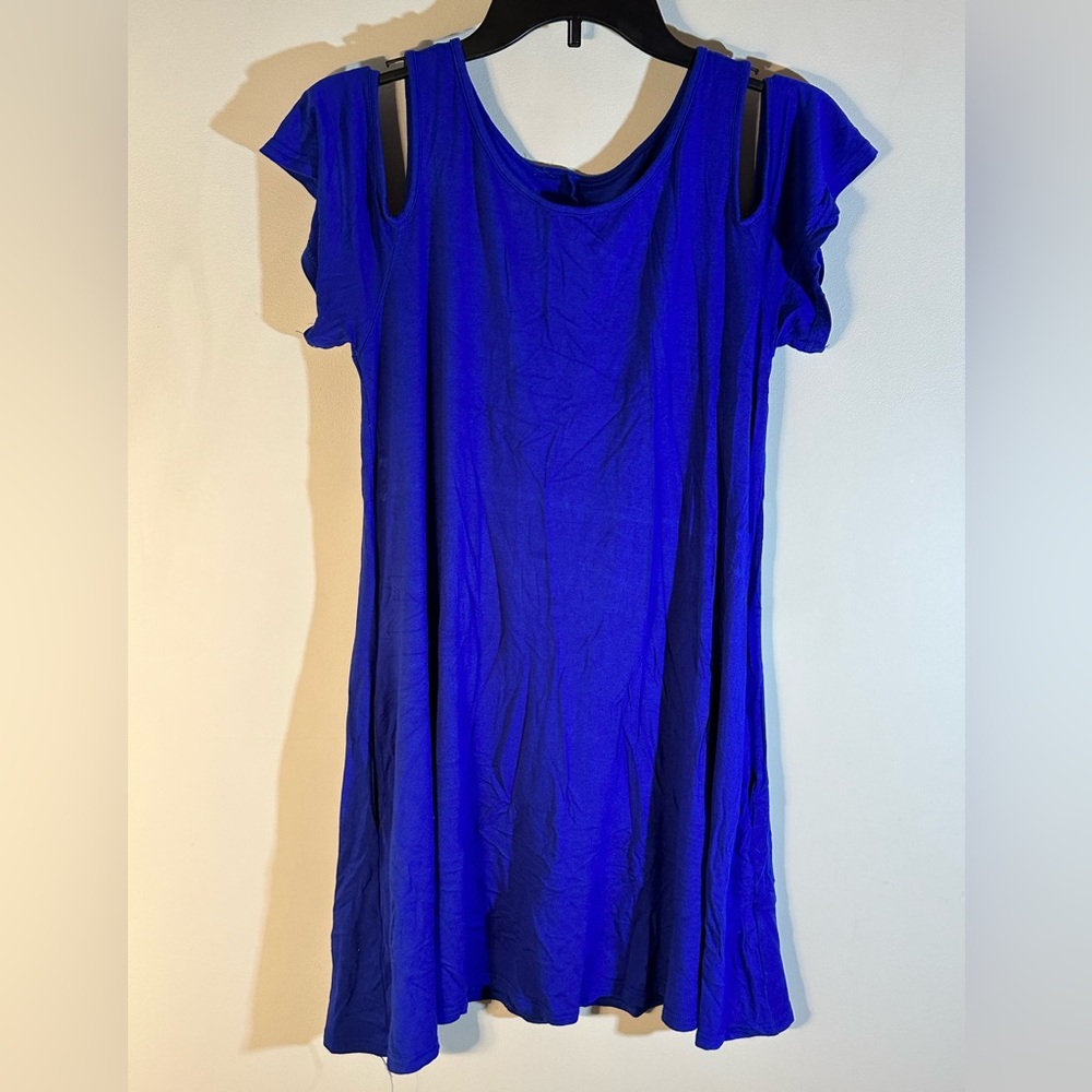 BLUE PEEKABOO SLEEVE SHORT DRESS
